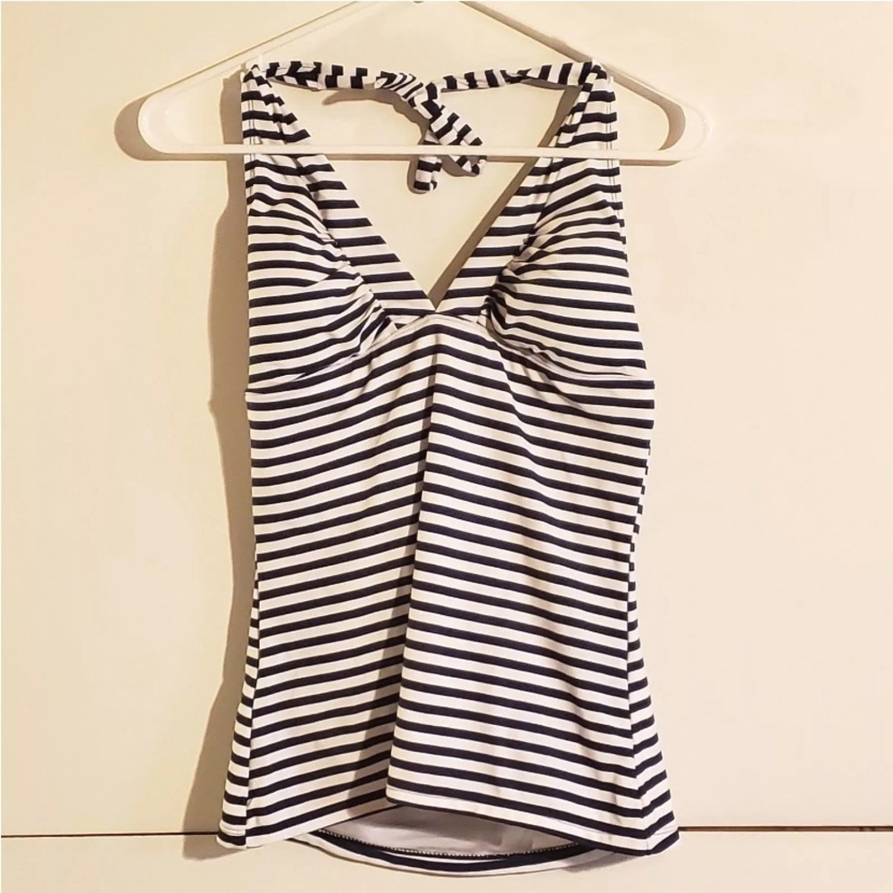 WB Halter Tankini Top Navy Blue White Stripes Large NWT